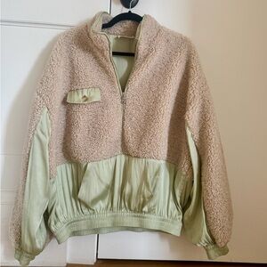 Cozy Beige and Green Teddy Jacket